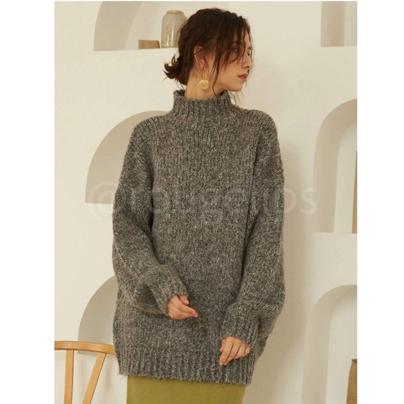 Gray Knit Oversized Pullover Turtleneck Sweater - Picture 2 of 10